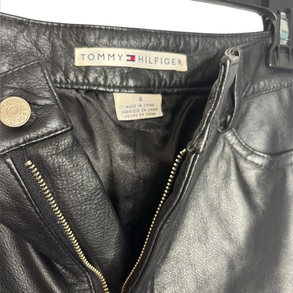 VTG Leather Black Grunge Goth Biker Tommy Hilfiger Straight Leg Pants Size 4 - Picture 4 of 11